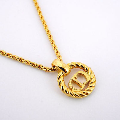 Christian Dior Necklace CD Logo Round Shape Circle GP Plated Gold Ladies