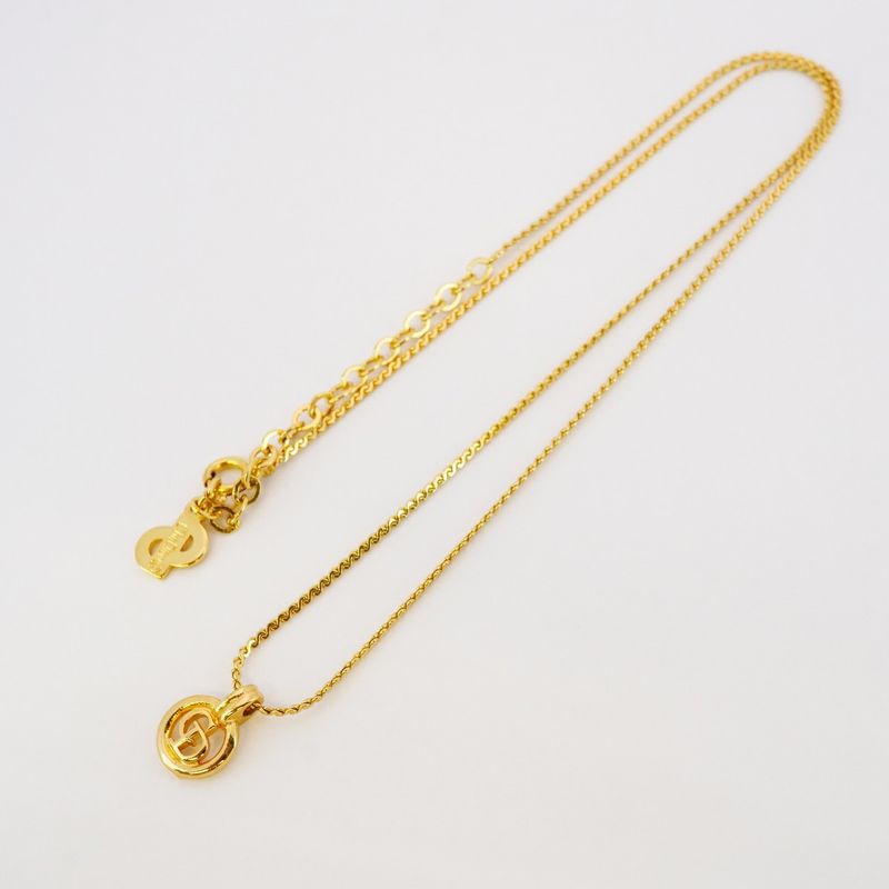 Christian Dior Necklace CD Logo Round Shape Circle GP Plated Gold Ladies