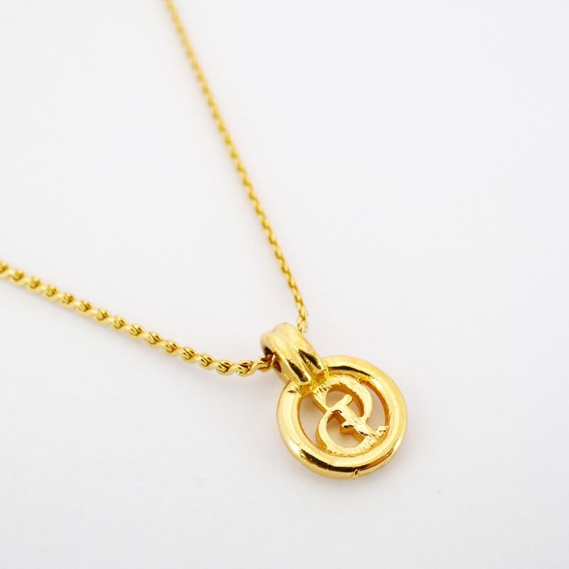 Christian Dior Necklace CD Logo Round Shape Circle GP Plated Gold Ladies
