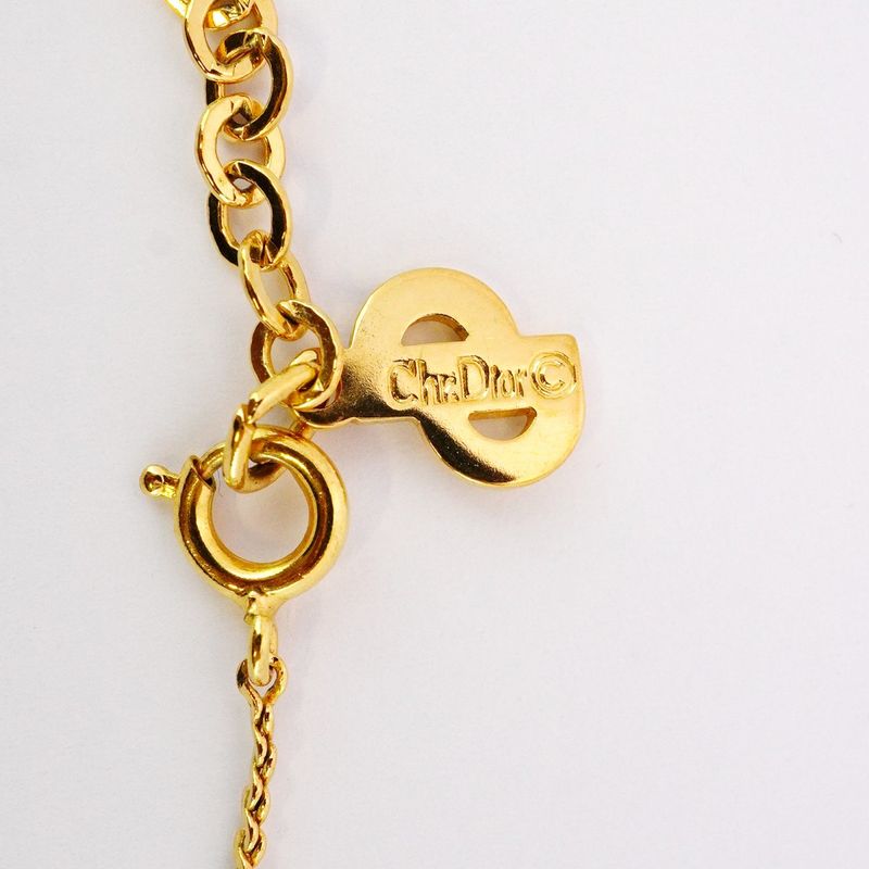 Christian Dior Necklace CD Logo Round Shape Circle GP Plated Gold Ladies