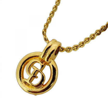 Christian Dior Necklace CD Logo Round Shape Circle GP Plated Gold Ladies