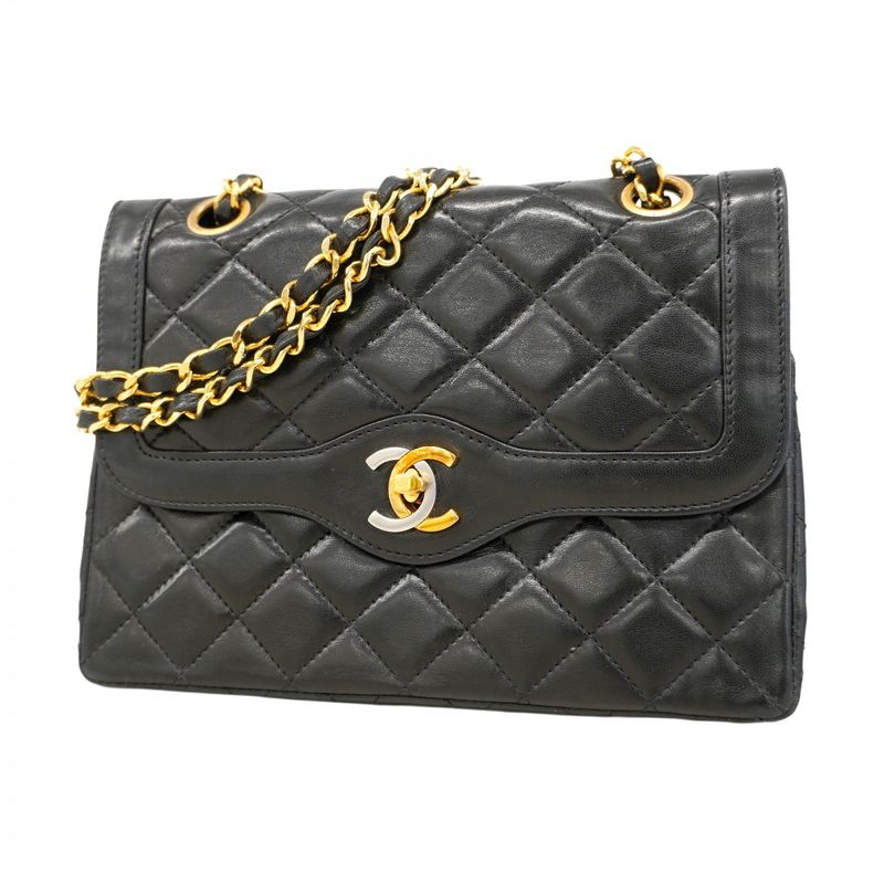 Chanel Shoulder Bag Matelasse / Paris Limited Edition Lambskin Black Gold/silver