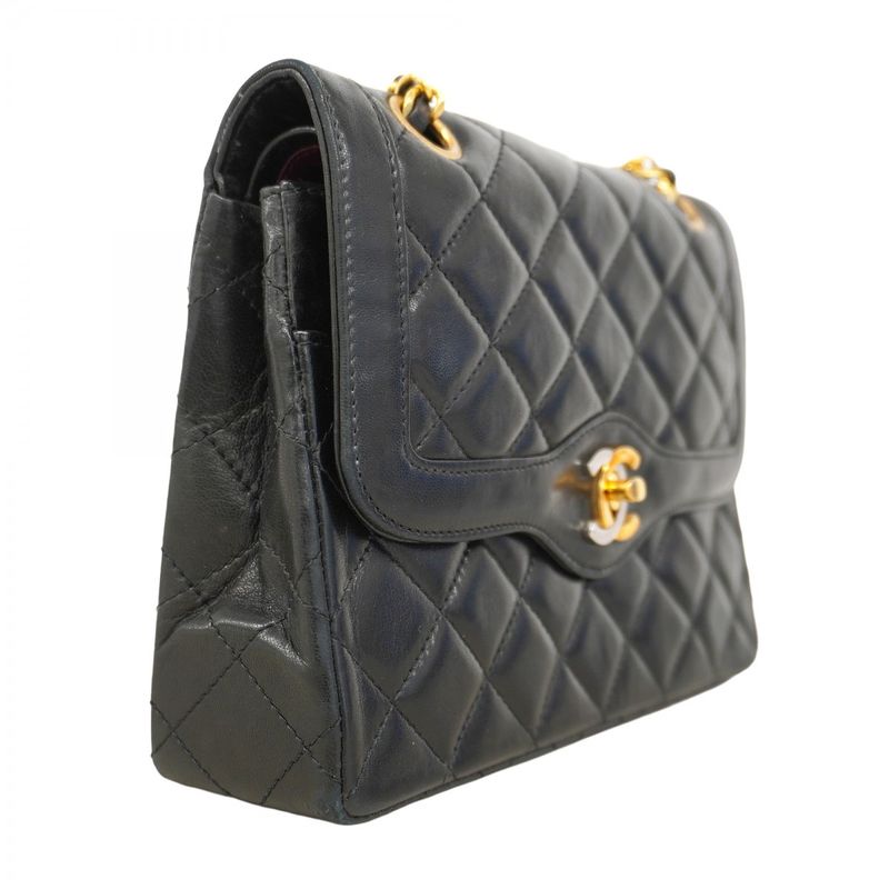 Chanel Shoulder Bag Matelasse / Paris Limited Edition Lambskin Black Gold/silver