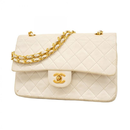 Chanel Shoulder Bag Matelasse Lambskin White Gold Hardware Women