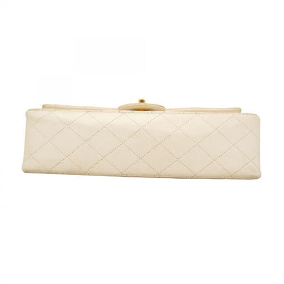 Chanel Shoulder Bag Matelasse Lambskin White Gold Hardware Women
