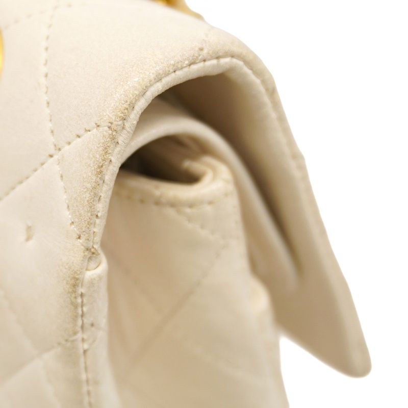 Chanel Shoulder Bag Matelasse Lambskin White Gold Hardware Women