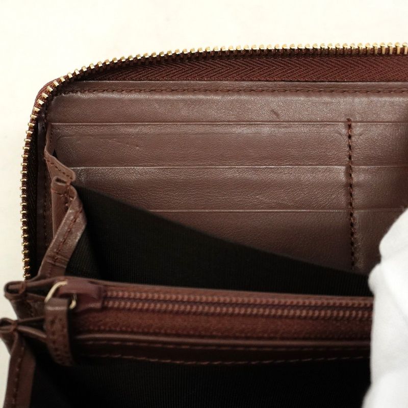 Gucci Long Wallet GG Canvas 308012 Canvas Leather Brown Beige Chien Pan Gold