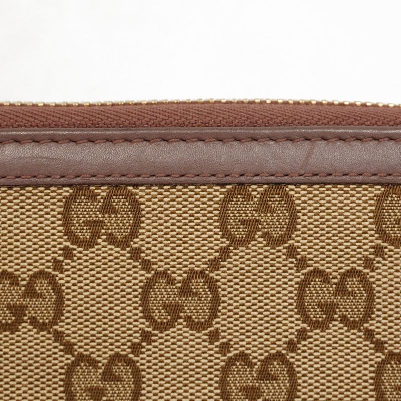 Gucci Long Wallet GG Canvas 308012 Canvas Leather Brown Beige Chien Pan Gold