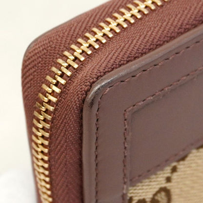 Gucci Long Wallet GG Canvas 308012 Canvas Leather Brown Beige Chien Pan Gold