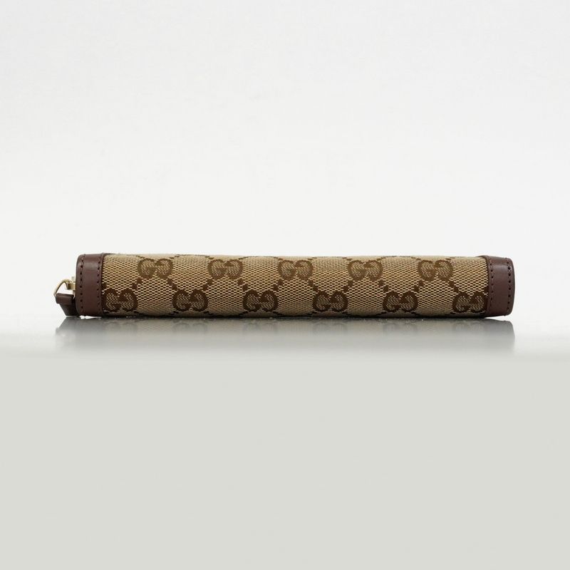 Gucci Long Wallet GG Canvas 308012 Canvas Leather Brown Beige Chien Pan Gold