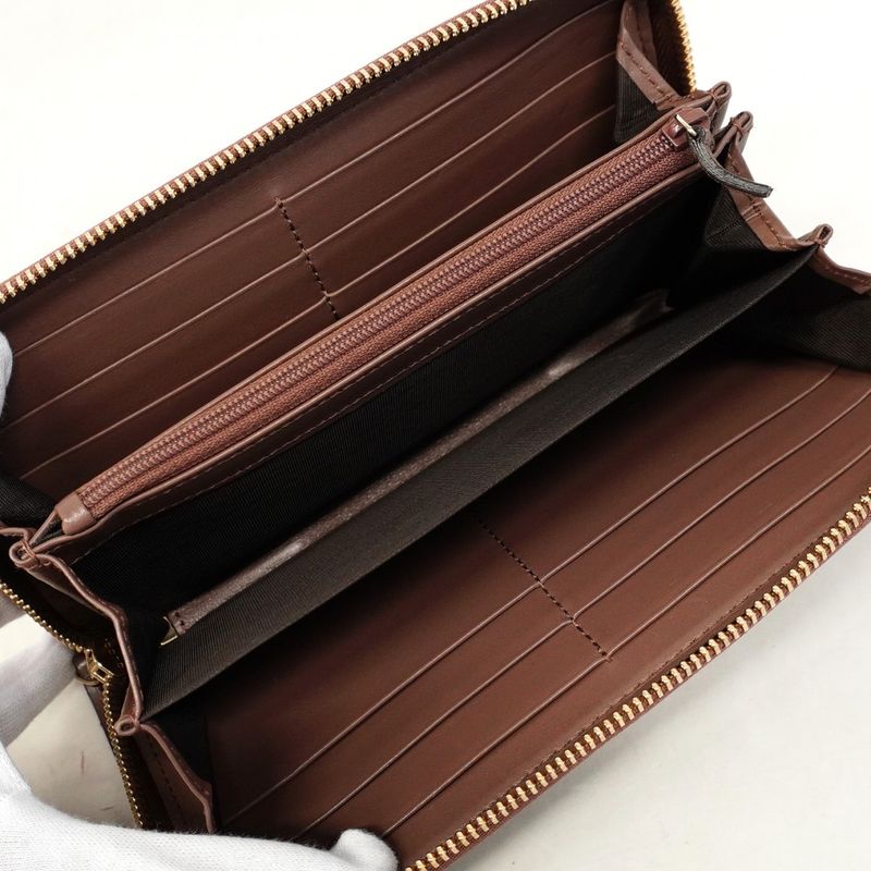 Gucci Long Wallet GG Canvas 308012 Canvas Leather Brown Beige Chien Pan Gold