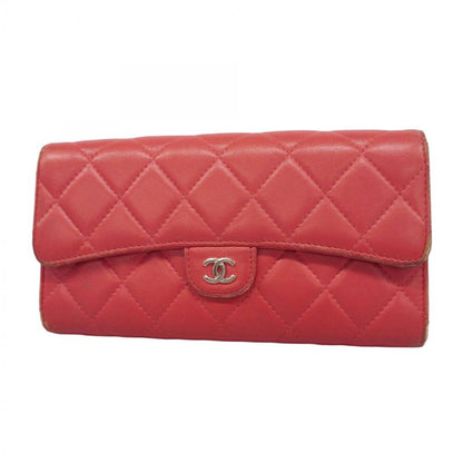 Chanel Long Wallet Matelasse Lambskin Pink Silver Hardware Women