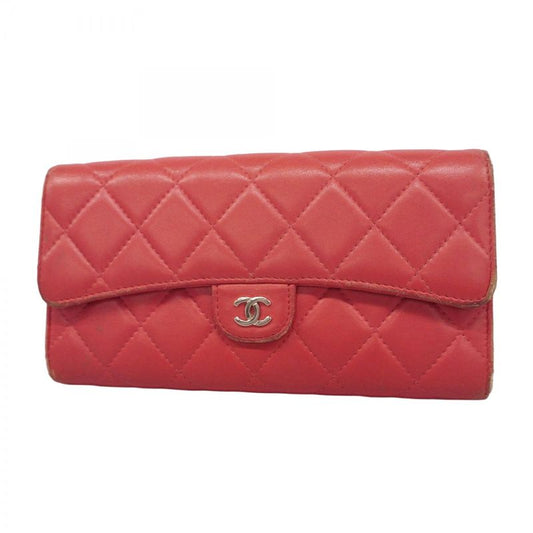 Chanel Long Wallet Matelasse Lambskin Pink Silver Hardware Women