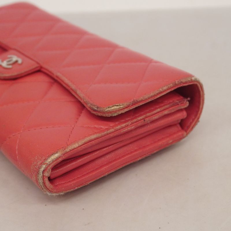 Chanel Long Wallet Matelasse Lambskin Pink Silver Hardware Women