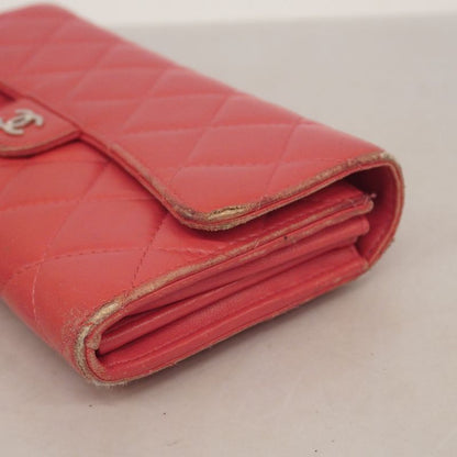 Chanel Long Wallet Matelasse Lambskin Pink Silver Hardware Women