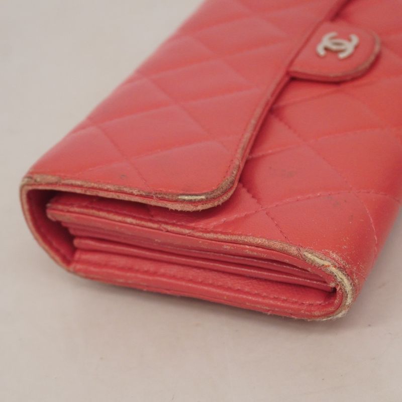 Chanel Long Wallet Matelasse Lambskin Pink Silver Hardware Women