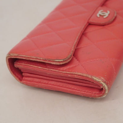 Chanel Long Wallet Matelasse Lambskin Pink Silver Hardware Women