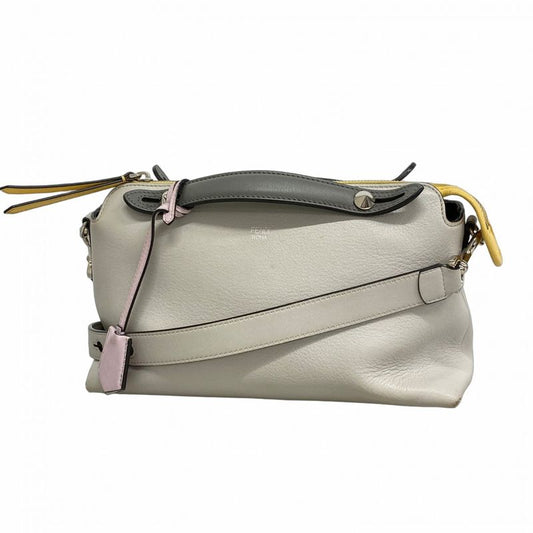Fendi Handbag By-the-way Leather Gray Yellow Pink Silver Hardware 2way Bag