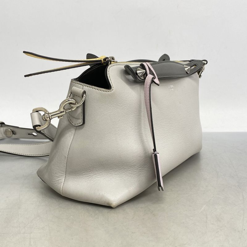 Fendi Handbag By-the-way Leather Gray Yellow Pink Silver Hardware 2way Bag