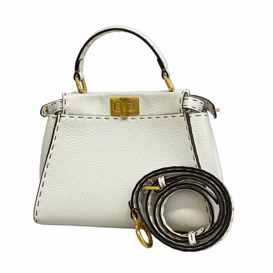 Fendi Handbag Selleria Peekaboo Leather White Gold Hardware 2way Bag Ladies