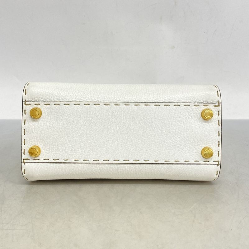 Fendi Handbag Selleria Peekaboo Leather White Gold Hardware 2way Bag Ladies