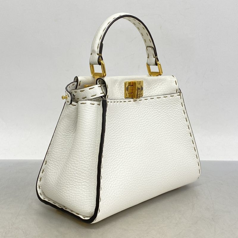 Fendi Handbag Selleria Peekaboo Leather White Gold Hardware 2way Bag Ladies