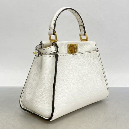 Fendi Handbag Selleria Peekaboo Leather White Gold Hardware 2way Bag Ladies