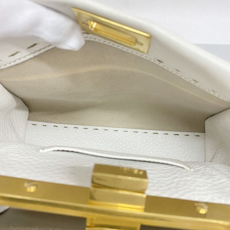 Fendi Handbag Selleria Peekaboo Leather White Gold Hardware 2way Bag Ladies