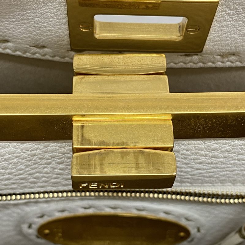 Fendi Handbag Selleria Peekaboo Leather White Gold Hardware 2way Bag Ladies