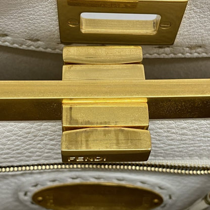Fendi Handbag Selleria Peekaboo Leather White Gold Hardware 2way Bag Ladies