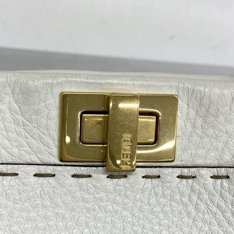 Fendi Handbag Selleria Peekaboo Leather White Gold Hardware 2way Bag Ladies