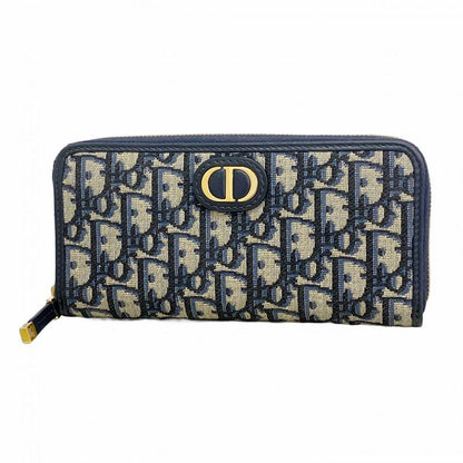 Christian Dior Long Wallet Oblique Canvas Navy Gold Hardware Women