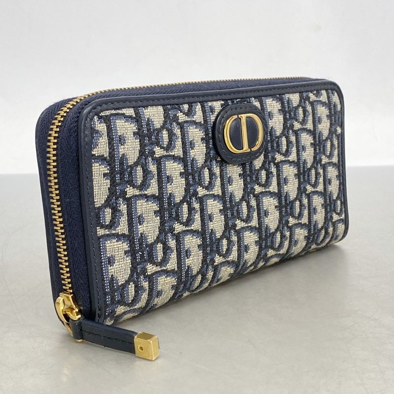 Christian Dior Long Wallet Oblique Canvas Navy Gold Hardware Women