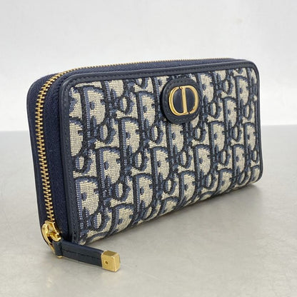 Christian Dior Long Wallet Oblique Canvas Navy Gold Hardware Women