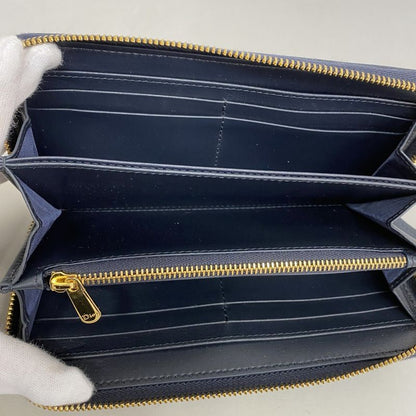 Christian Dior Long Wallet Oblique Canvas Navy Gold Hardware Women