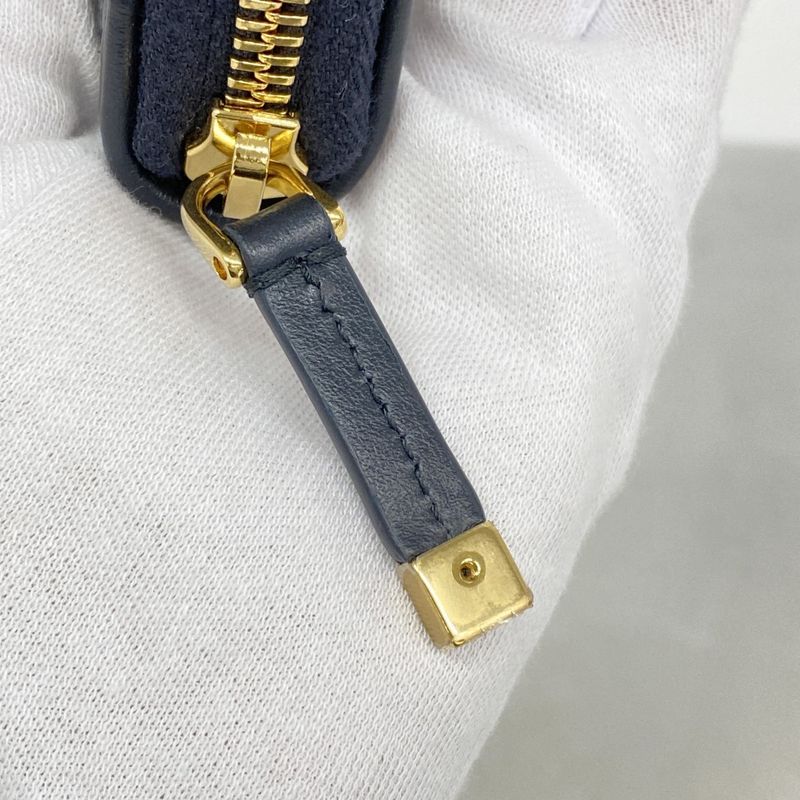Christian Dior Long Wallet Oblique Canvas Navy Gold Hardware Women