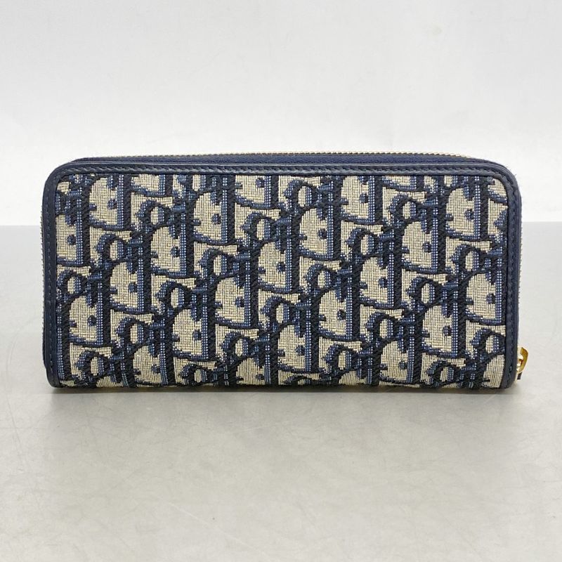 Christian Dior Long Wallet Oblique Canvas Navy Gold Hardware Women