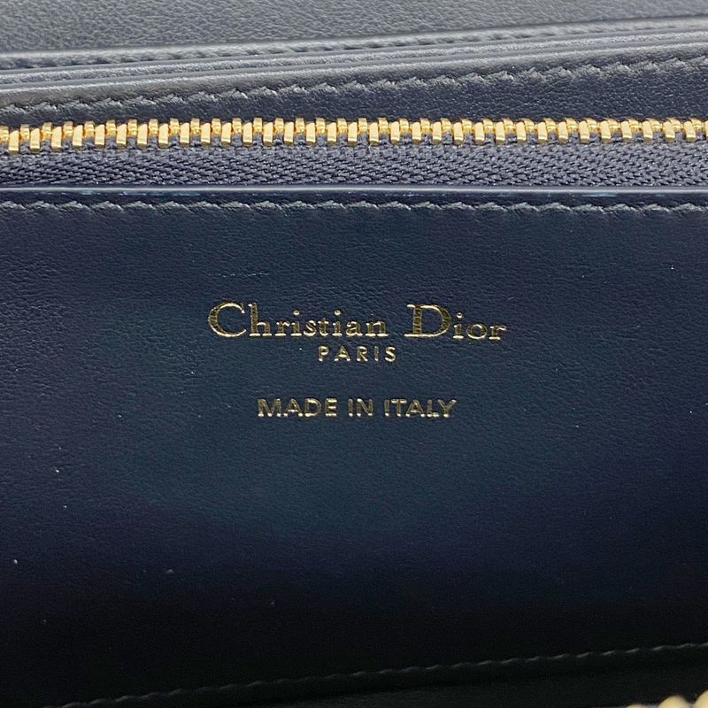 Christian Dior Long Wallet Oblique Canvas Navy Gold Hardware Women