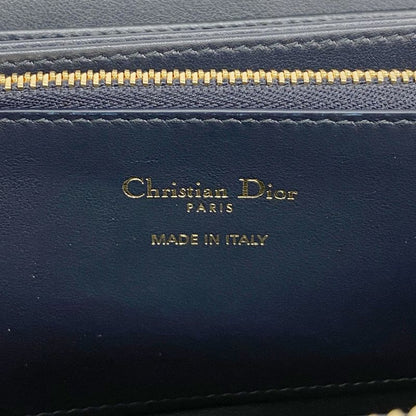 Christian Dior Long Wallet Oblique Canvas Navy Gold Hardware Women