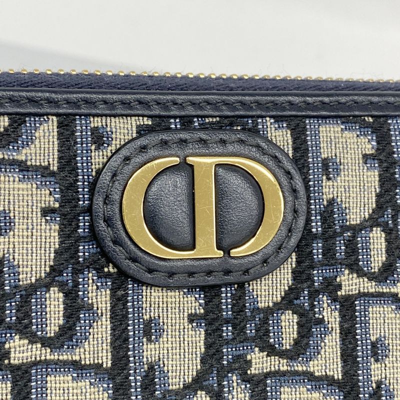 Christian Dior Long Wallet Oblique Canvas Navy Gold Hardware Women
