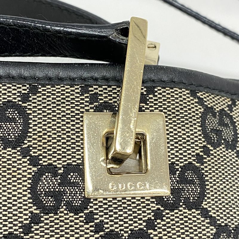 Gucci Tote Bag GG Canvas 002 1099 Canvas Beige Black Chien Pan Gold Hardware