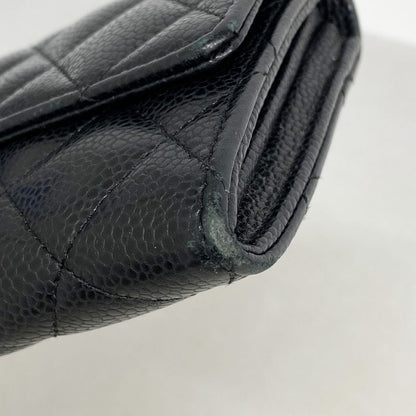 Chanel Long Wallet Matelasse Caviar Skin Black Gold Hardware Women