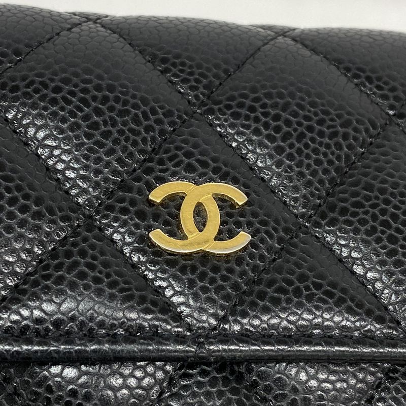 Chanel Long Wallet Matelasse Caviar Skin Black Gold Hardware Women