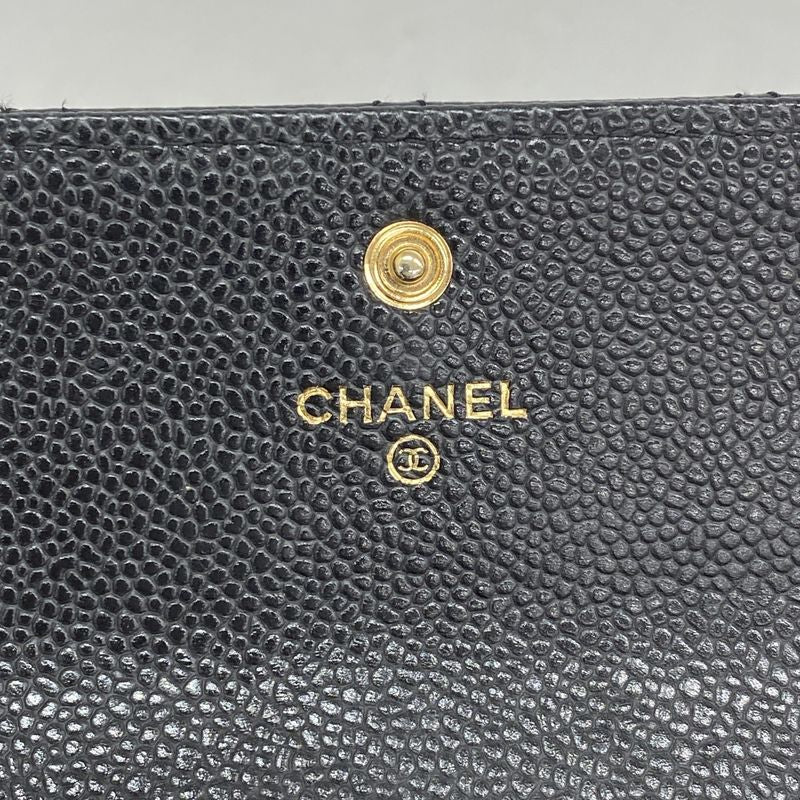 Chanel Long Wallet Matelasse Caviar Skin Black Gold Hardware Women