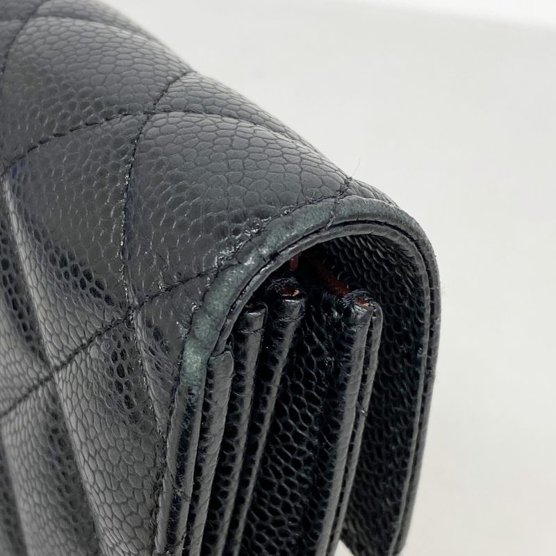 Chanel Long Wallet Matelasse Caviar Skin Black Gold Hardware Women