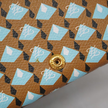 Fendi Trifold Wallet F Is Leather Brown Blue Gold Hardware Women's