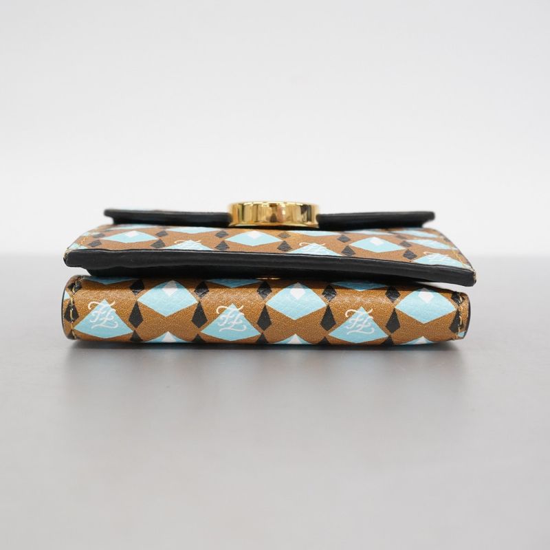 Fendi Trifold Wallet F Is Leather Brown Blue Gold Hardware Women's