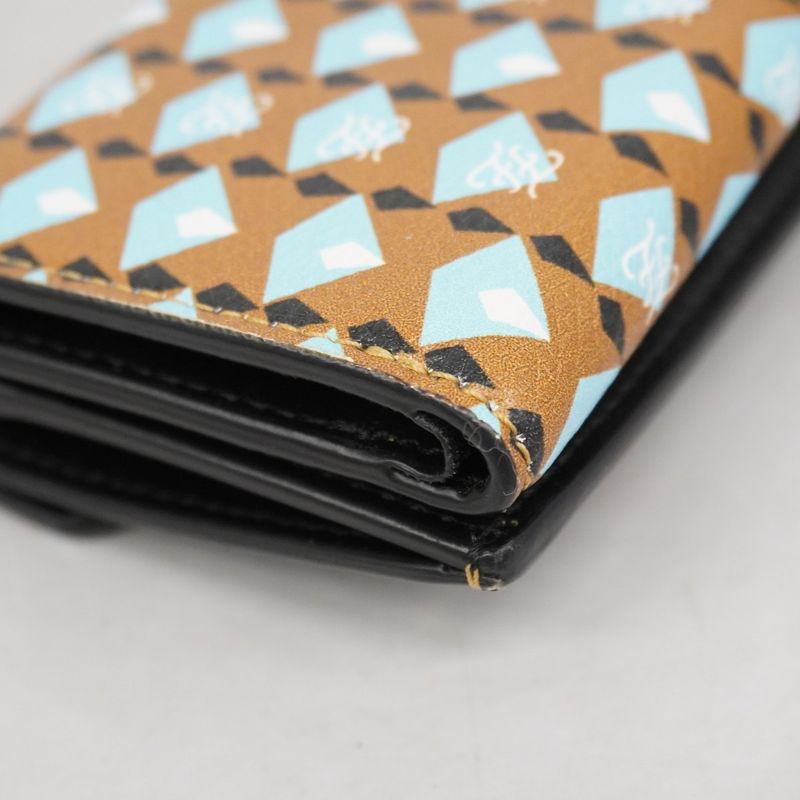 Fendi Trifold Wallet F Is Leather Brown Blue Gold Hardware Women's