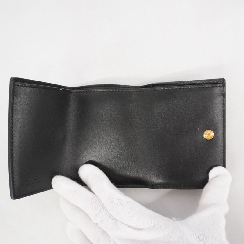 Fendi Trifold Wallet F Is Leather Brown Blue Gold Hardware Women's