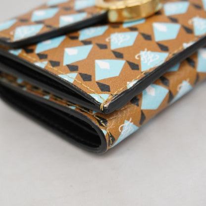 Fendi Trifold Wallet F Is Leather Brown Blue Gold Hardware Women's